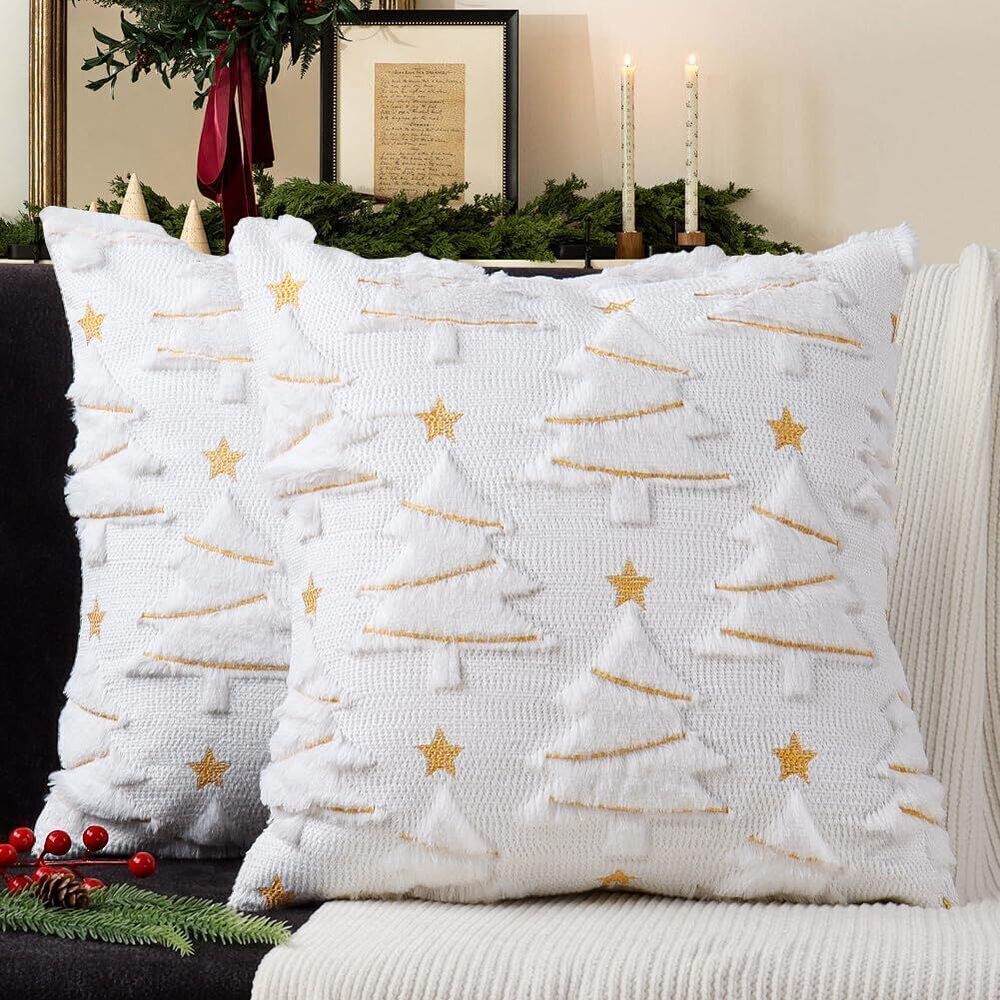 9414 Christmas Tree Pillow Covers Set of 2 18x18 inches Embroidered Cushion